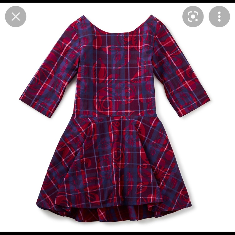 Tea Culzean Castle rose print plaid dress size 8.